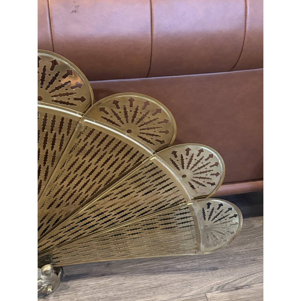Vintage Art Deco Brass Peacock Fan Fireplace Screen Figural Filigree Goddess - Picture 11 of 16